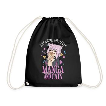 Manga Anime Kawaii Otaku Girl who loves Cats Japan - Turnbeutel - Schwarz - Vorne