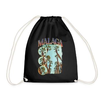 Malaga Spain City Skyline Summer Holiday Palm Trees - Drawstring Bag - black - Front