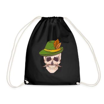 Totenkopf Skull mit Trachtenhut und Bart - Turnbeutel - Schwarz - Vorne