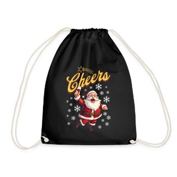 Weihnachtsmann Alkohol Bier Glühwein Schnaps Prost - Turnbeutel - Schwarz - Vorne