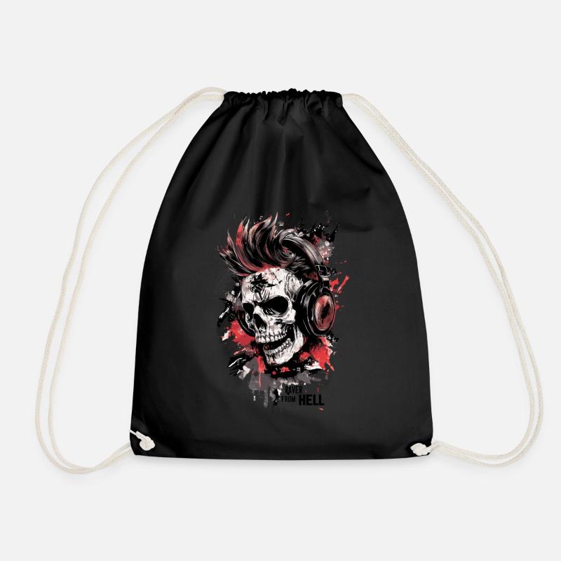 Skull Raver FROM HELL Headphone Rave Club - Drawstring Bag - black