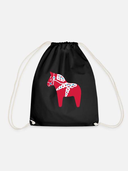 Dala Horse Red - Drawstring Bag - black