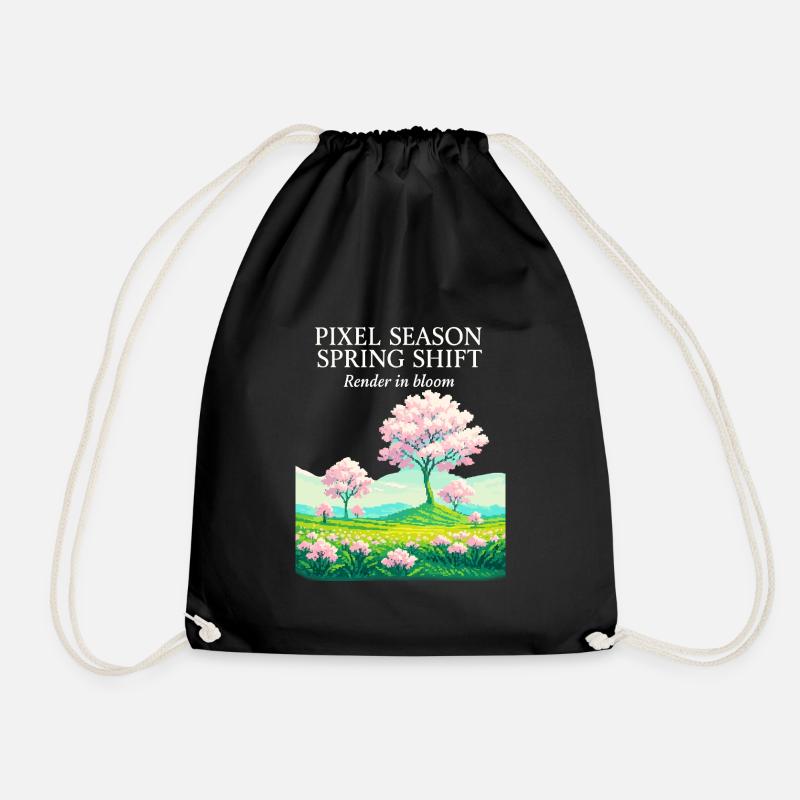 Pixel Season: Spring Shift - Drawstring Bag - black