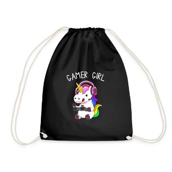 Gamer Girl Unicorn with colorful hair - Drawstring Bag - black - Front