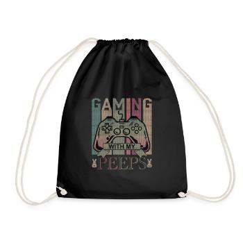 Funny gaming with my peeps, Gaming, Video Game - Drawstring Bag - black - Front