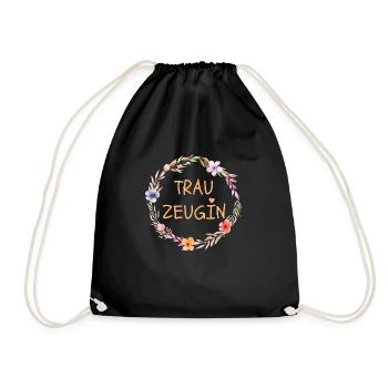 Trauzeugin-Team Braut! Blumenkranz, bunt - Turnbeutel - Schwarz - Vorne