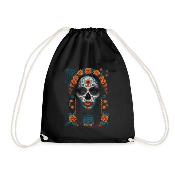 Beautiful santa muerte colorful design - Drawstring Bag - black - Front