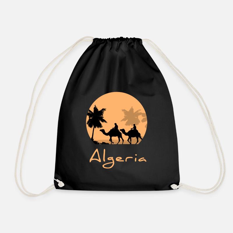 Algeria - Camel - Caravan - Drawstring Bag - black