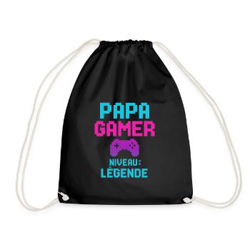 Papa GAMER Niveau : Légende cadeau fête des pères - Sac de sport léger - noir - Devant