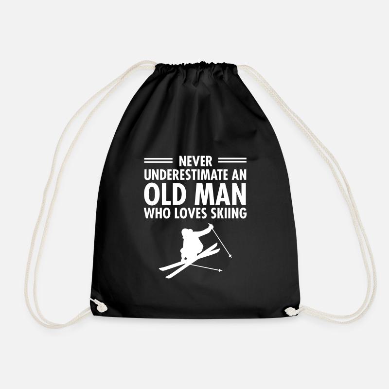 Never Underestimate An Old Man Who Loves Skiing - Drawstring Bag - black