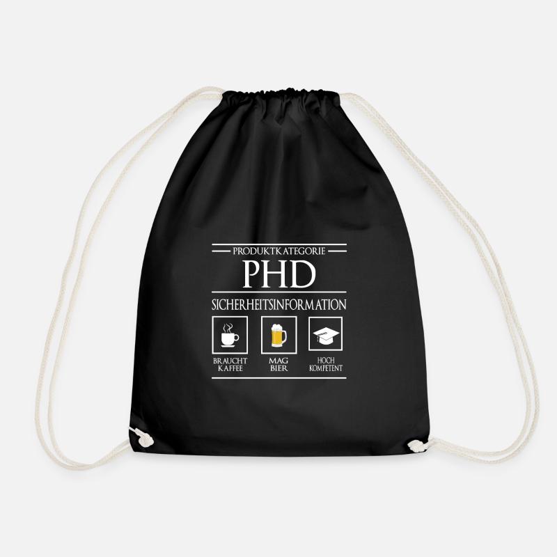 PHD Sicherheitsinformation Doktortitel Promotion - Turnbeutel - Schwarz