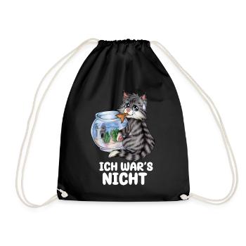 Ich war's nicht Niedliche Katze Fisch Geschenk - Turnbeutel - Schwarz - Vorne