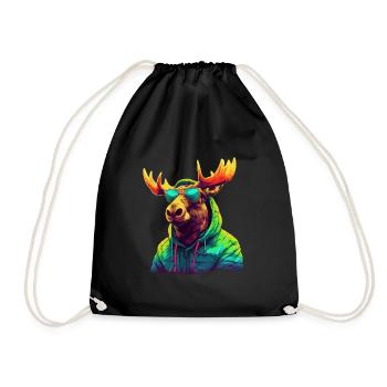 Moose with Sunglasses Colorful Cool Moose Forest Animal - Drawstring Bag - black - Front