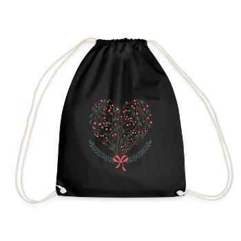 Flowers heart | Nature decoration sheets gift - Drawstring Bag - black - Front