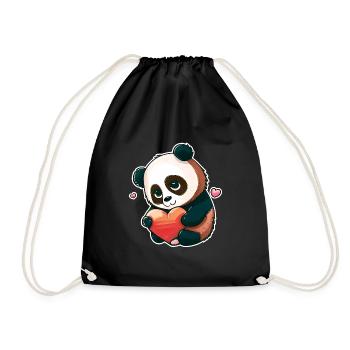 Loving panda holding a big heart - Drawstring Bag - black - Front