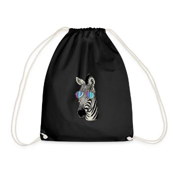 Zebra mit Sonnenbrille als Geschenk für Kids - Turnbeutel - Schwarz - Vorne