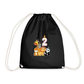 Dessin animé animaux 2 anniversaire pour les enfants - Sac de sport léger - noir - Devant