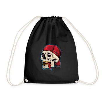 Totenschädel Totenkopf Skelett Knochen Cappy Motiv - Turnbeutel - Schwarz - Vorne