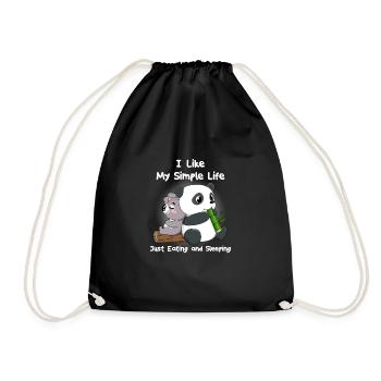 Koala Panda Essen Schlafen Relax Chillen Geschenk - Turnbeutel - Schwarz - Vorne