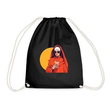 Nun with Aperoli Spritz /aperitif & sunglasses - Drawstring Bag - black - Front