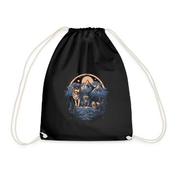 Wolf Wild Forest Animal Wolves Landscape Wolf Pack - Drawstring Bag - black - Front