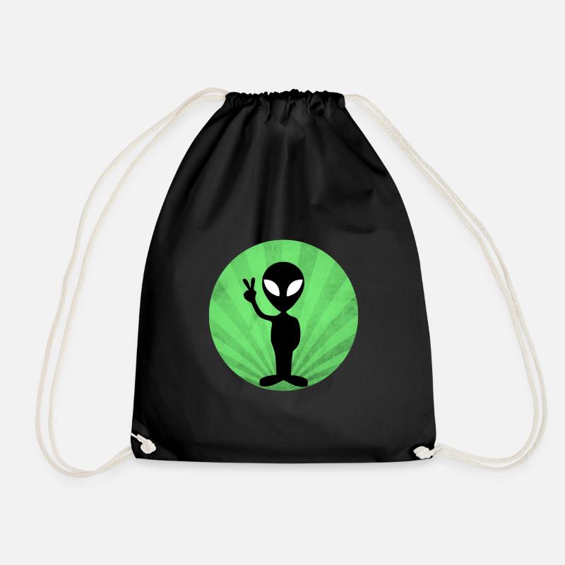 Alien Frieden Peace Außerirdische - Turnbeutel - Schwarz