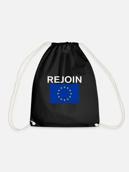 Rejoin EU White Text - Drawstring Bag - black