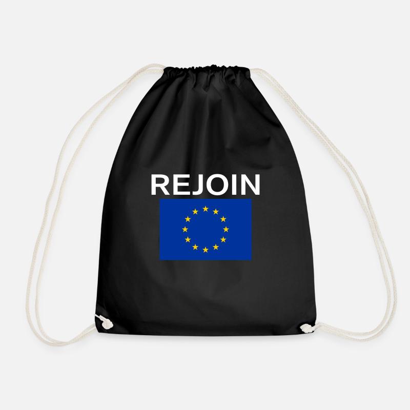 Rejoin EU White Text - Drawstring Bag - black