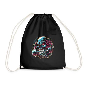 Skull with Pentagram Workout Dumbbell Bodybuilding - Drawstring Bag - black - Front