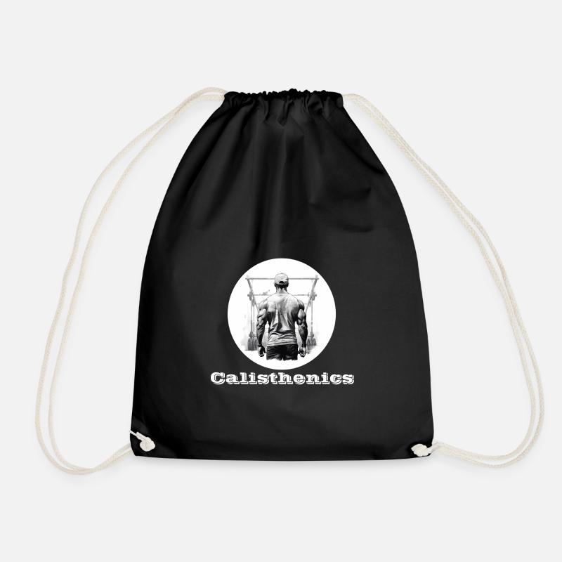 Calisthenics white - Drawstring Bag - black