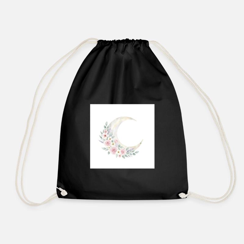 Moon Blossom Wreath - Drawstring Bag - black