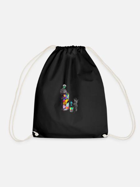 Artistic Graffiti Child and Adult Scene - Drawstring Bag - black