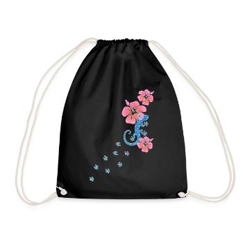 Gecko footprint with hibiscus, lucky charm Aloha - Drawstring Bag - black - Front