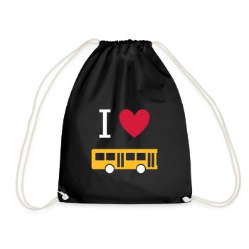 ★ Designfarben änderbar ★ Ich liebe Busse - Turnbeutel - Schwarz - Vorne