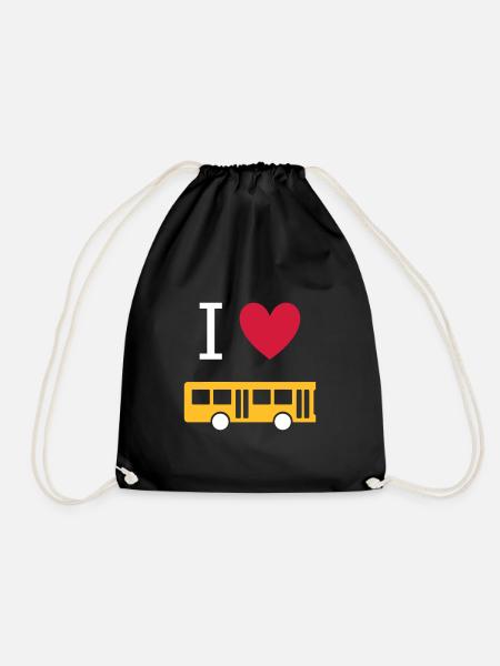 ★ Designfarben änderbar ★ Ich liebe Busse - Turnbeutel - Schwarz