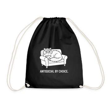 Antisocial by Choice Cat Gift - Drawstring Bag - black - Front