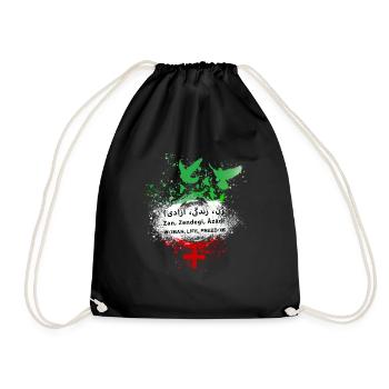Woman Life Freedom, Birds,Iran,Flag - Drawstring Bag - black - Front