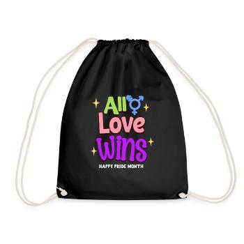 All Love Wins, Love Always Wins, Happy Pride Month - Drawstring Bag - black - Front