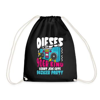 Dieses 90er Kind kennt jede gute 90ziger Party - Turnbeutel - Schwarz - Vorne