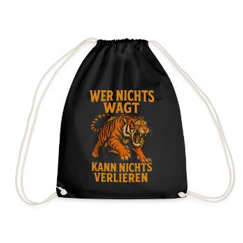 Wer nichts wagt – Tiger Tattoo Statement - Turnbeutel - Schwarz - Vorne