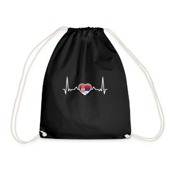 Heartbeat Serbia Vintage Serbian Flag - Drawstring Bag - black - Front