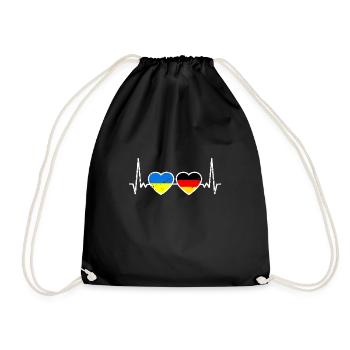 Deutschland Ukraine Flagge Herzschlag Liebe - Turnbeutel - Schwarz - Vorne