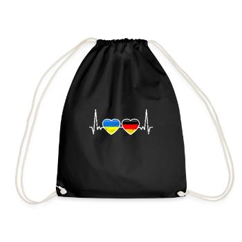 Deutschland Ukraine Flagge Herzschlag - Turnbeutel - Schwarz - Vorne