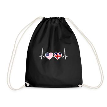 USA Great Britain Flags American British British - Drawstring Bag - black - Front