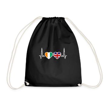 Ivory Coast Great Britain Heartbeat Flag - Drawstring Bag - black - Front