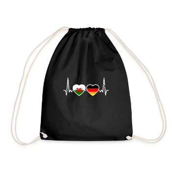 Wales Deutschland Herzschlag Flagge Waliser - Turnbeutel - Schwarz - Vorne