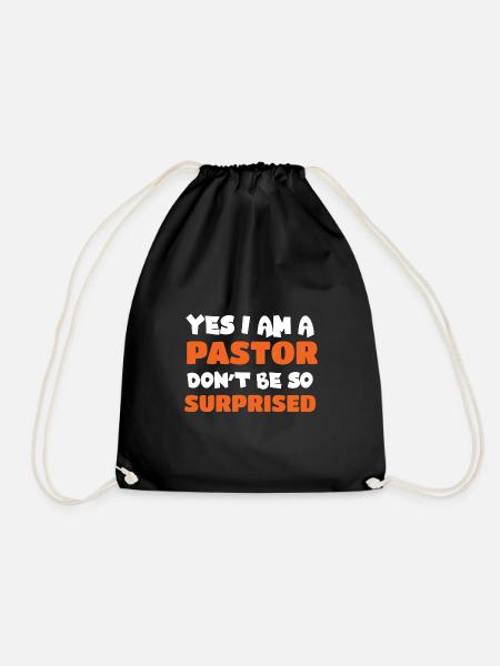 yes i am a pastor 2 - Drawstring Bag - black