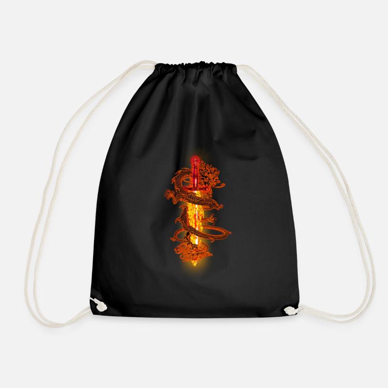 DRAGON, SWORD, FIRE, DRAGON - Drawstring Bag - black