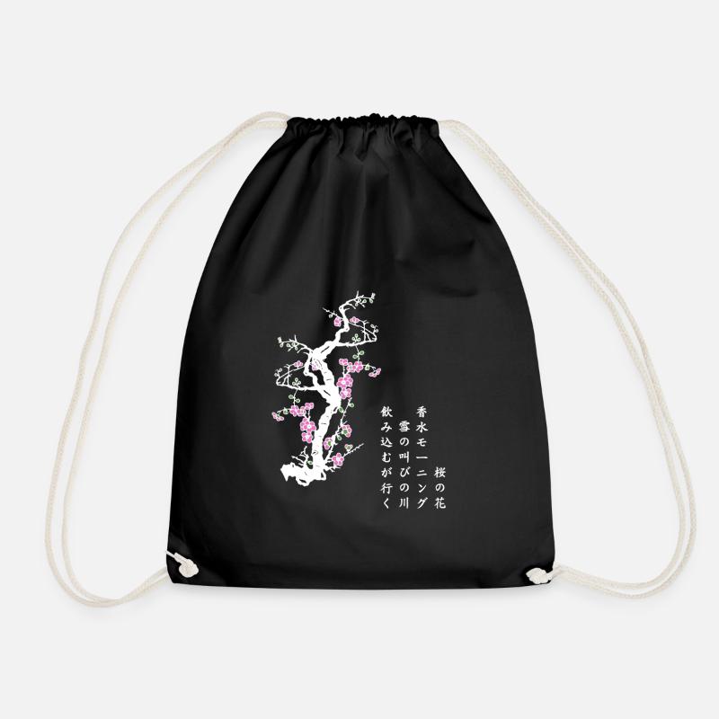 Sakura Haïku 桜の詩 (nature & white) - Drawstring Bag - black