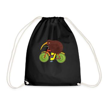 Kiwi, Kiwi bird, Bicycle, New zealand - Drawstring Bag - black - Front